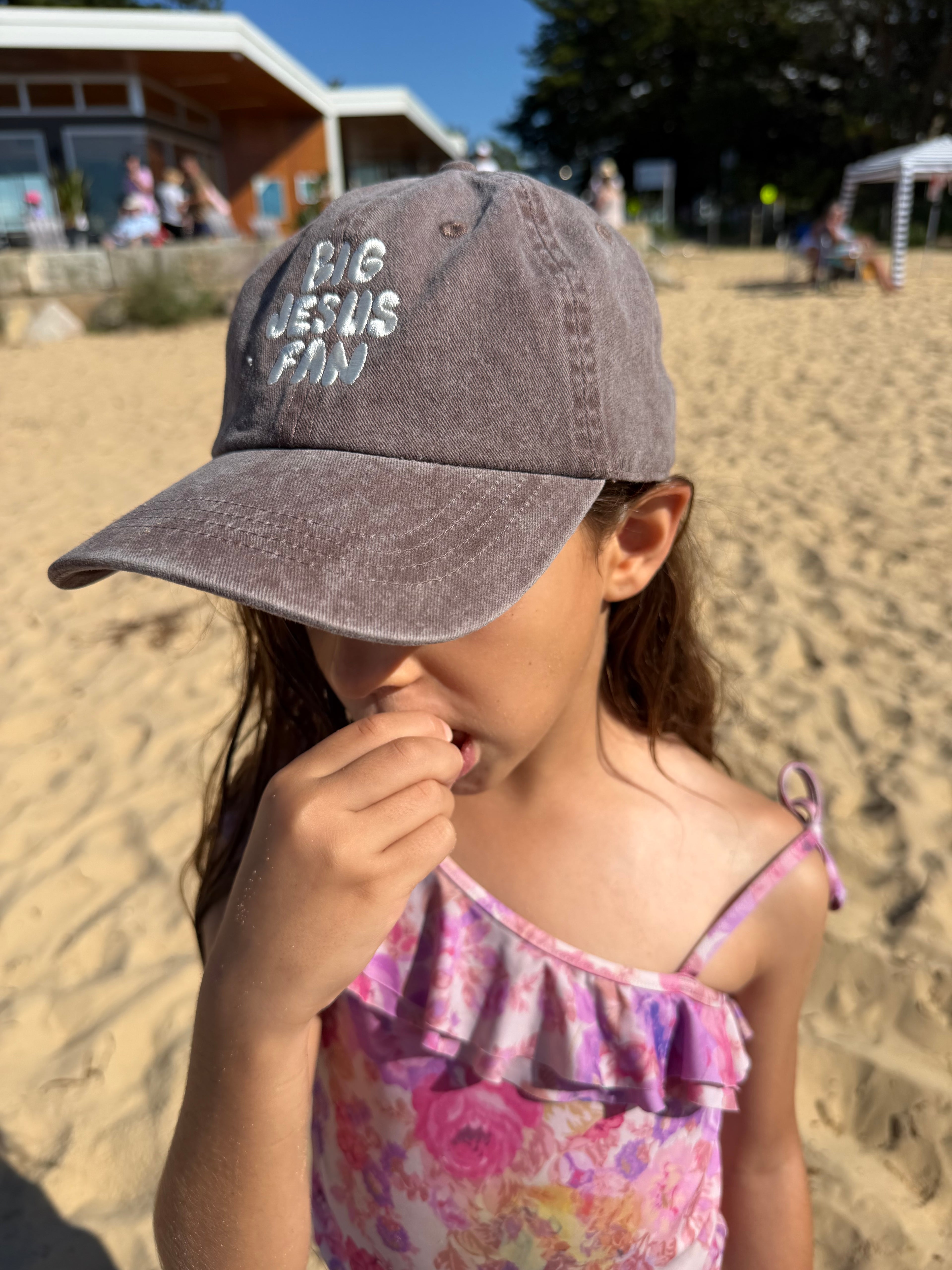 Kids washed brown BJF cap