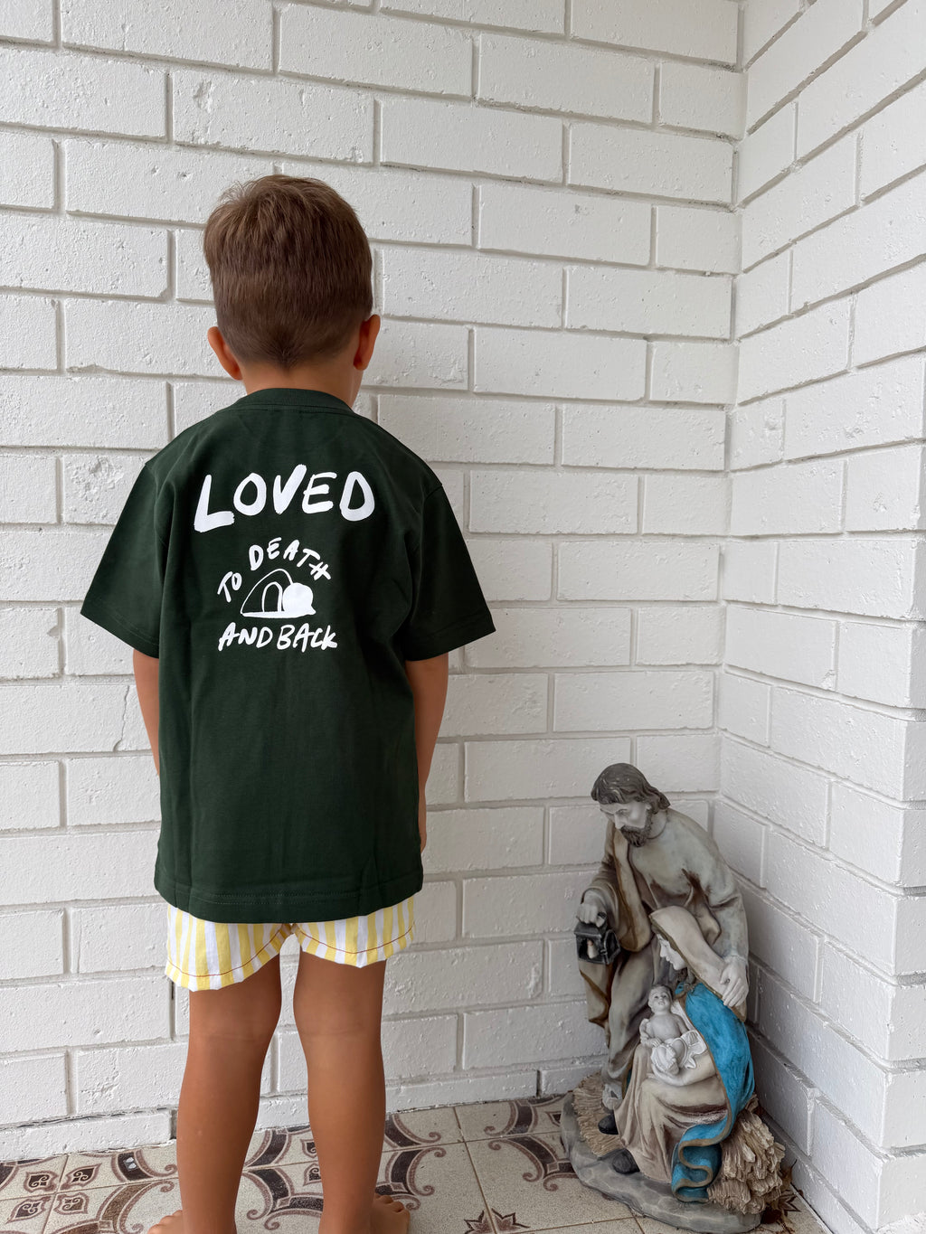 big kids loved to death tee in forest green