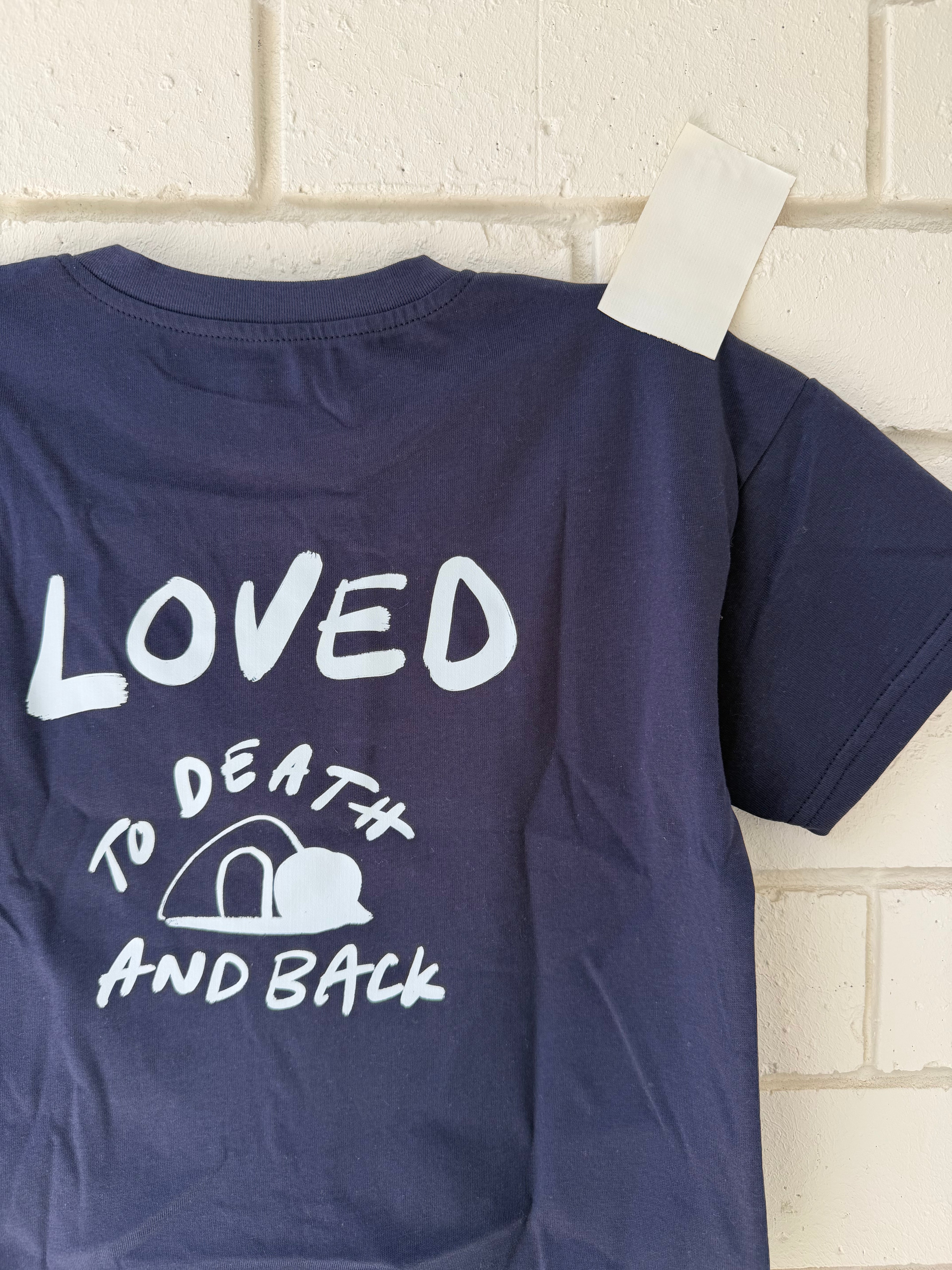 little kids loved to death tee in navy