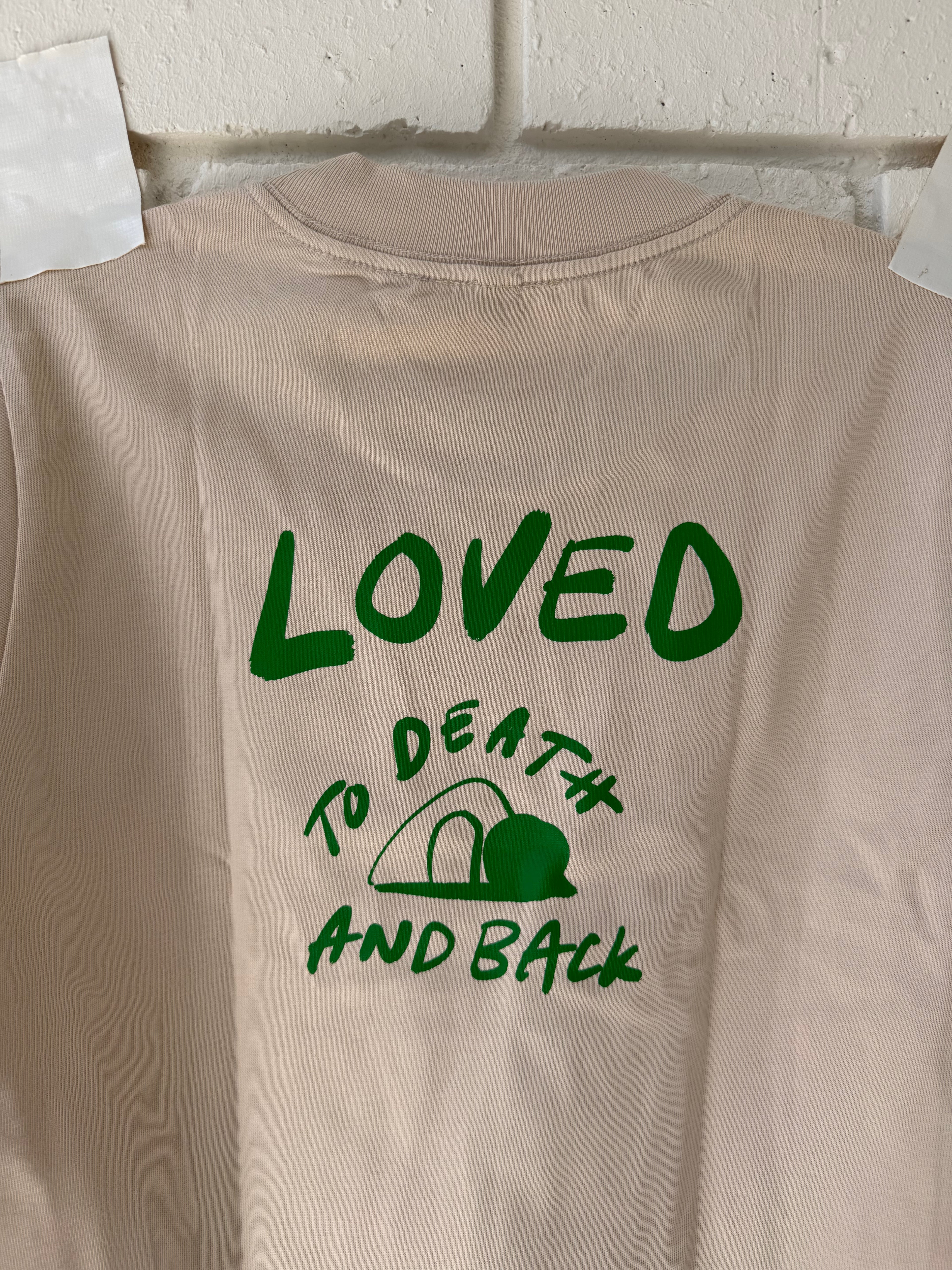 big kids loved to death tee in beige