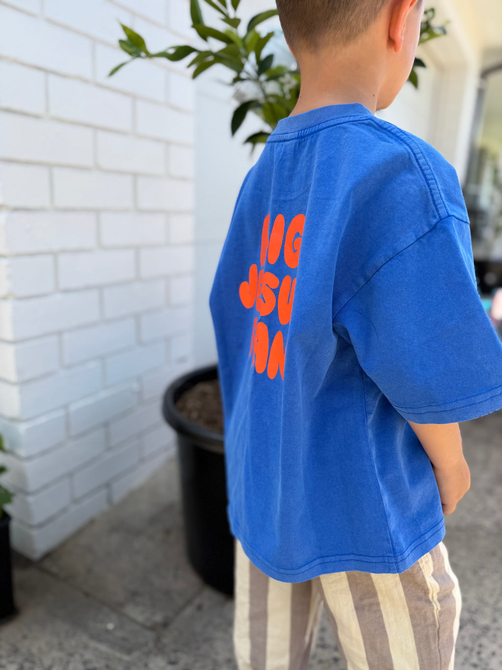 big kids BJF tee in blue